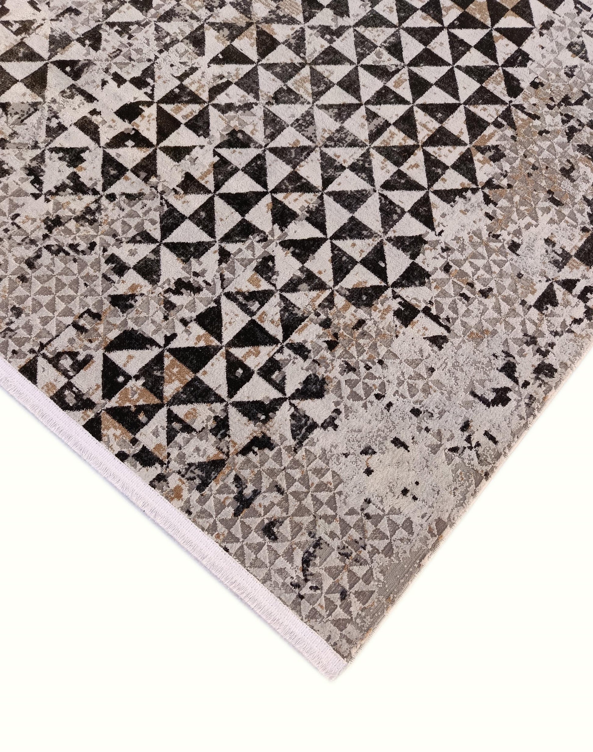 Modern Geometric Area Rug – Distressed Black Grey Abstract Living Room Decor