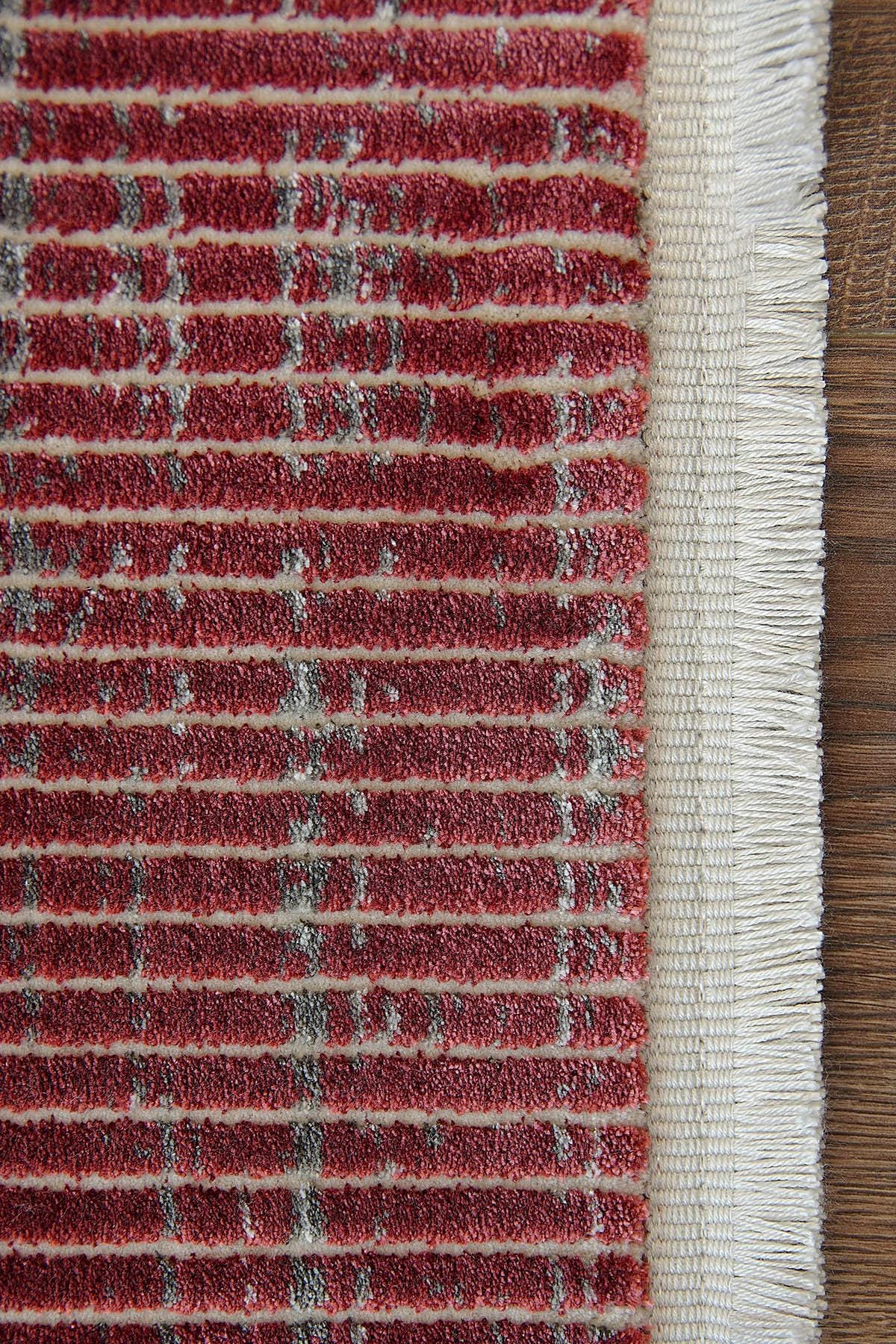 Marsala Red Distressed Area Rug – Textured Linear Woven Carpet (Customizable Size)