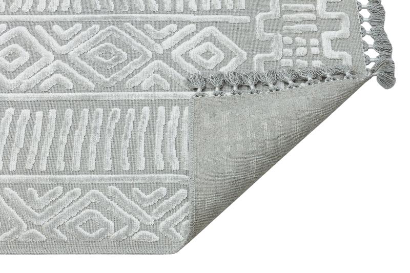 Modern Geometric High-Low Pile Viscose Carpet – Beige & White Tribal Design Area Rug