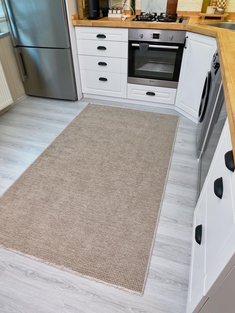 Contemporary Minimalist Beige Textured Area Rug – Modern Solid Color Carpet
