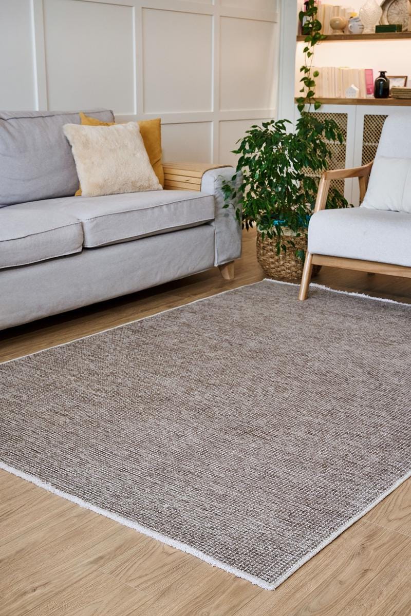 Contemporary Minimalist Beige Textured Area Rug – Modern Solid Color Carpet