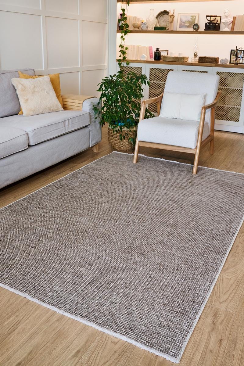Contemporary Minimalist Beige Textured Area Rug – Modern Solid Color Carpet