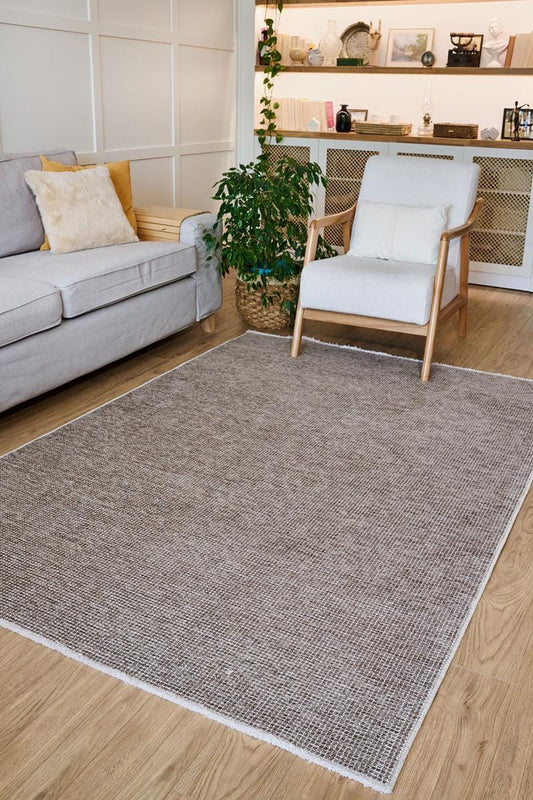 Contemporary Minimalist Beige Textured Area Rug – Modern Solid Color Carpet