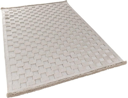 Contemporary Beige Basketweave Textured Area Rug – Modern Solid Neutral Carpet