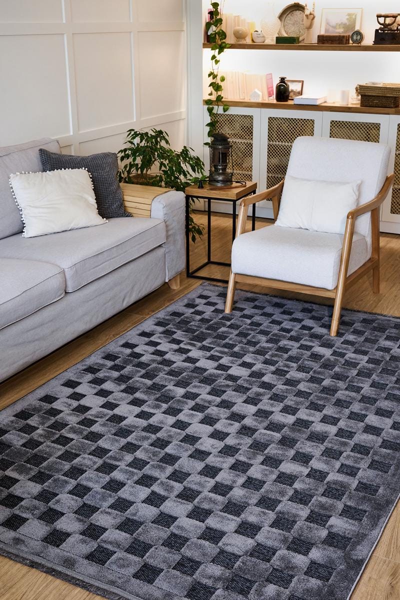 Contemporary Dark Gray Basketweave Textured Area Rug – Modern Solid Neutral Carpet