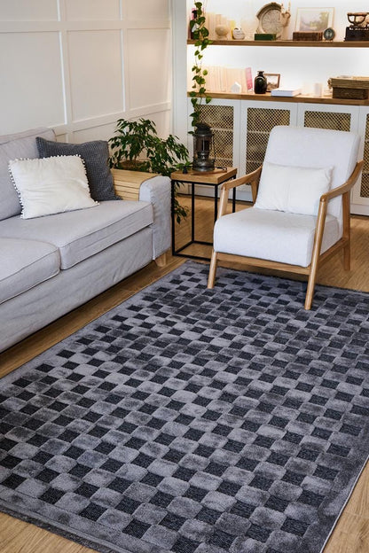Contemporary Dark Gray Basketweave Textured Area Rug – Modern Solid Neutral Carpet