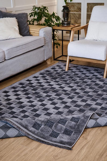 Contemporary Dark Gray Basketweave Textured Area Rug – Modern Solid Neutral Carpet