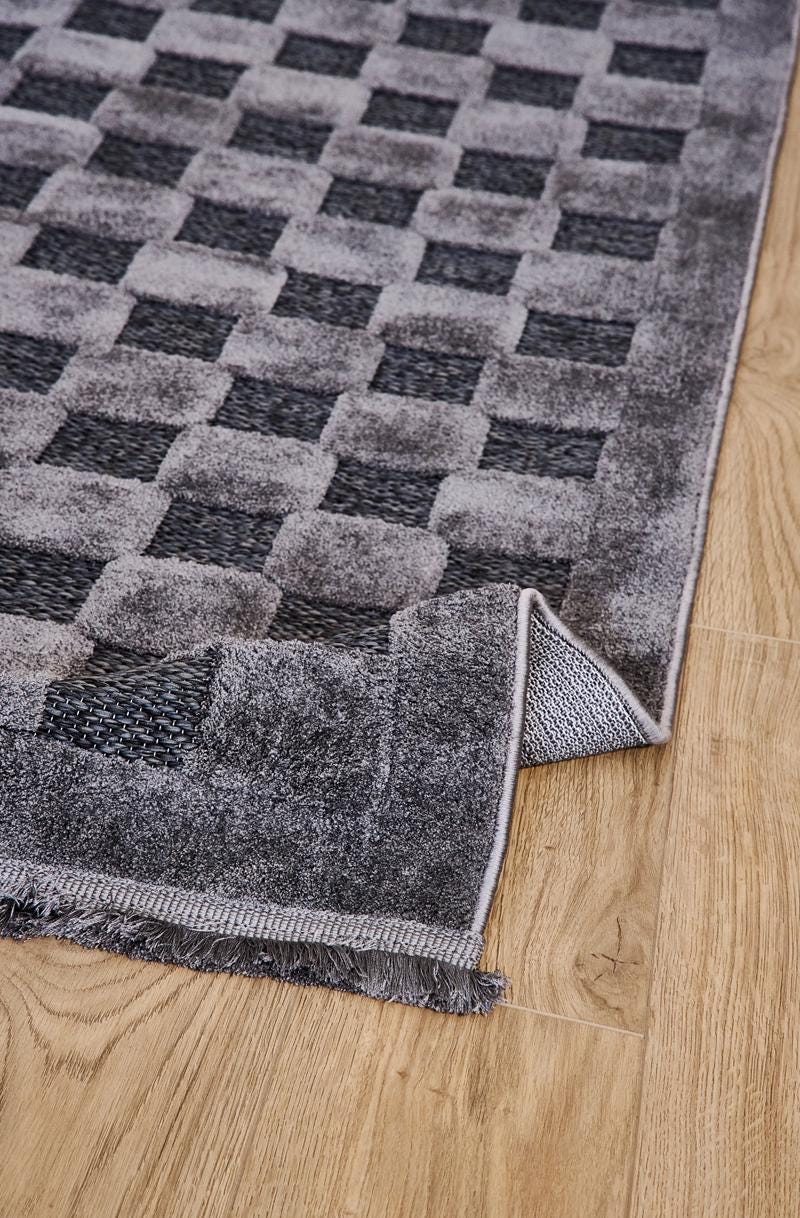 Contemporary Dark Gray Basketweave Textured Area Rug – Modern Solid Neutral Carpet
