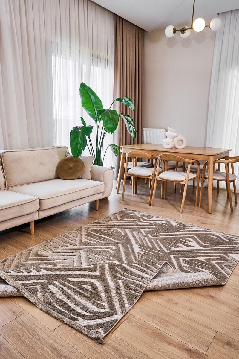 Contemporary White High-Low Pile Textured Area Rug – Modern Geometric Pattern Carpet