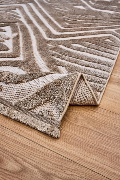 Contemporary White High-Low Pile Textured Area Rug – Modern Geometric Pattern Carpet