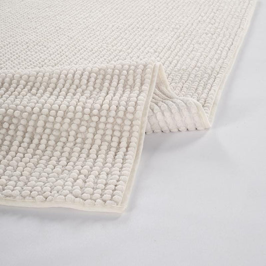 Contemporary Cream Textured Chenille Area Rug – Soft Bubble Loop Design Carpet