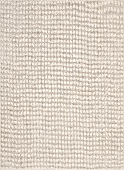 Contemporary Cream Textured Chenille Area Rug – Soft Bubble Loop Design Carpet
