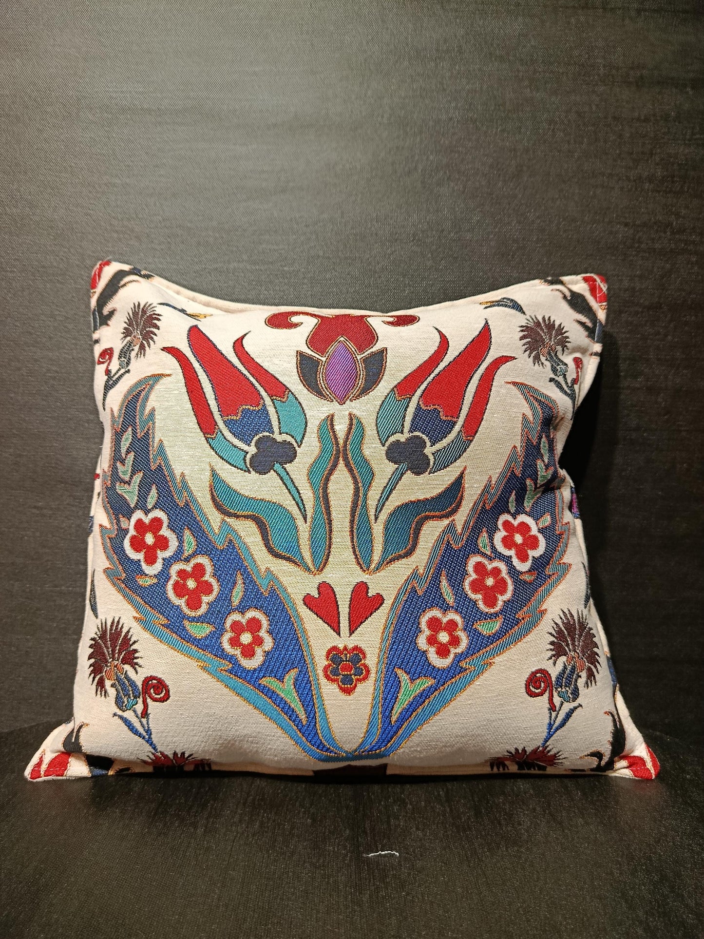 Ottoman Floral Gobelin Cushion Cover: Turkish Jacquard Tulip Pillow