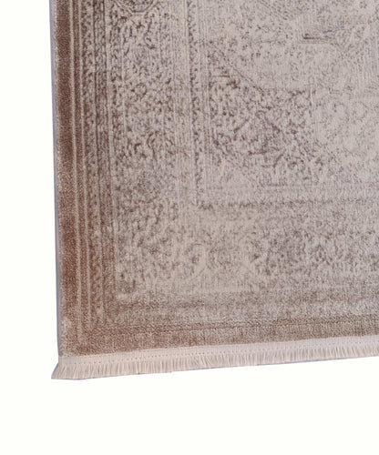 Distressed Persian Style Area Rug – Neutral Beige Medallion Carpet