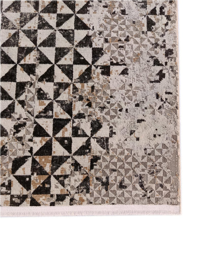 Modern Geometric Area Rug – Distressed Black Grey Abstract Living Room Decor