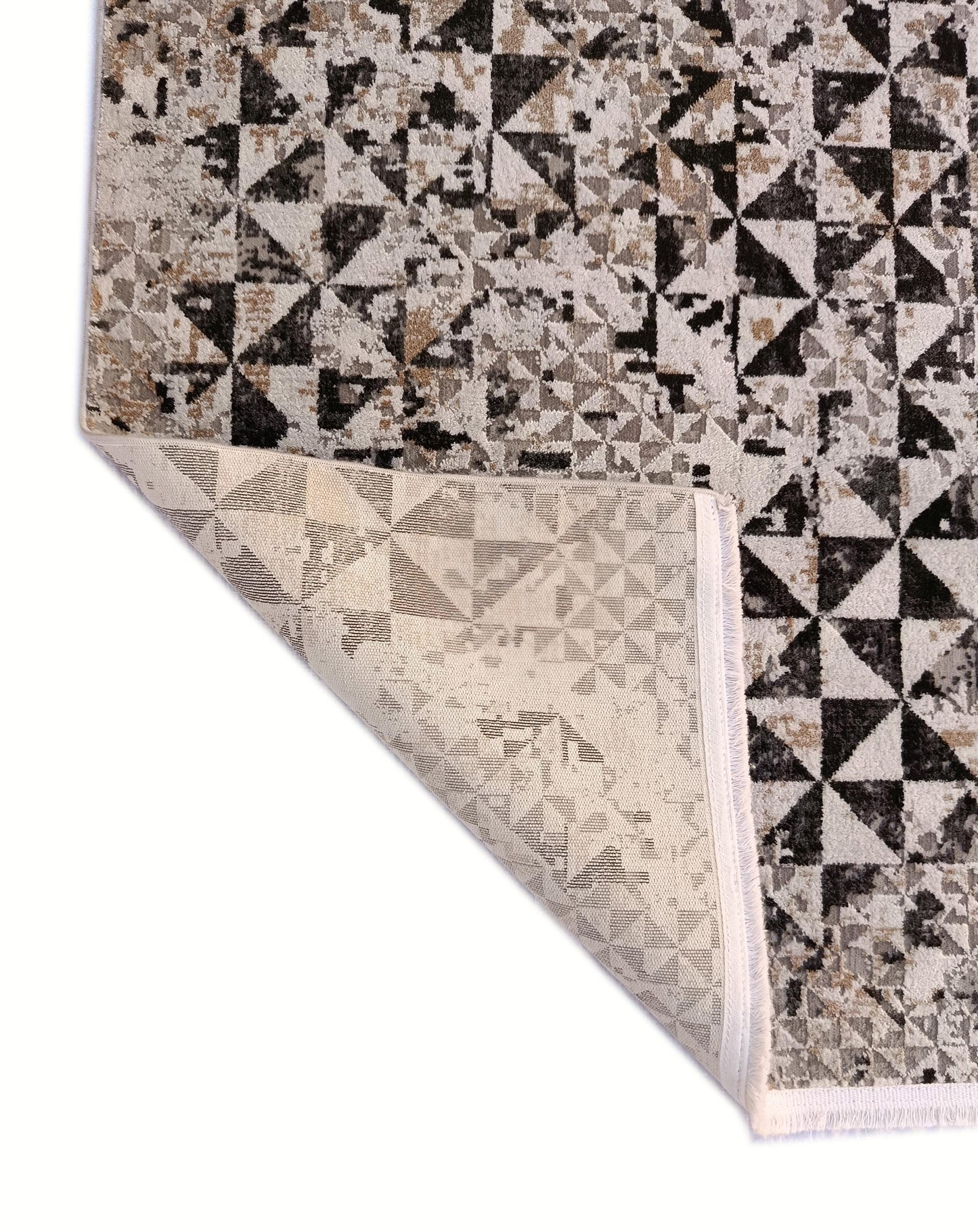 Modern Geometric Area Rug – Distressed Black Grey Abstract Living Room Decor