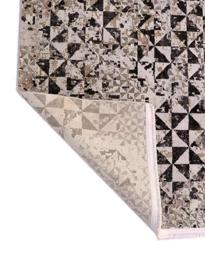 Modern Geometric Area Rug – Distressed Black Grey Abstract Living Room Decor