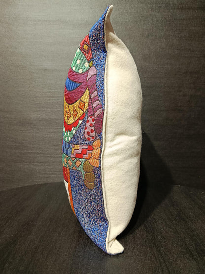 Colorful Gobelin Cat Cushion Cover: Artistic Tapestry Pillow, 40x40cm