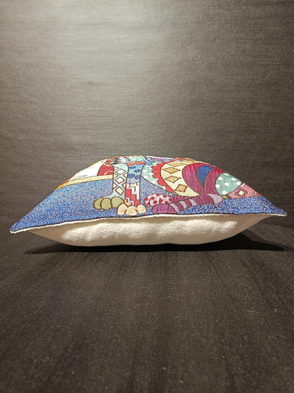 Colorful Gobelin Cat Cushion Cover: Artistic Tapestry Pillow, 40x40cm