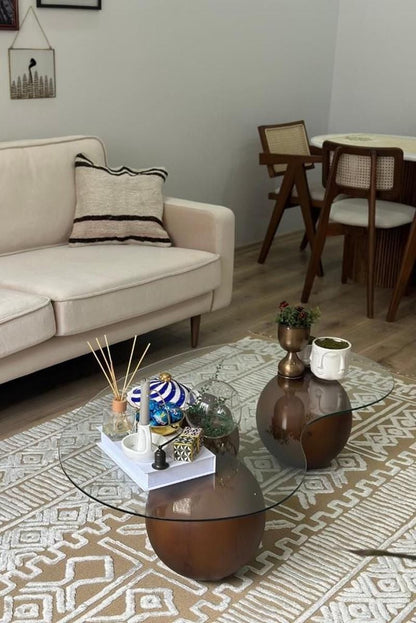 Modern Geometric High-Low Pile Viscose Carpet – Beige & White Tribal Design Area Rug