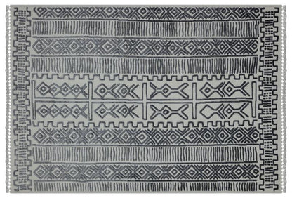 Bohemian High-Low Pile Carpet – Silver & Gray Tribal Design Area Rug