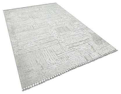 Modern Geometric High-Low Pile Viscose Carpet – Beige & White Tribal Design Area Rug