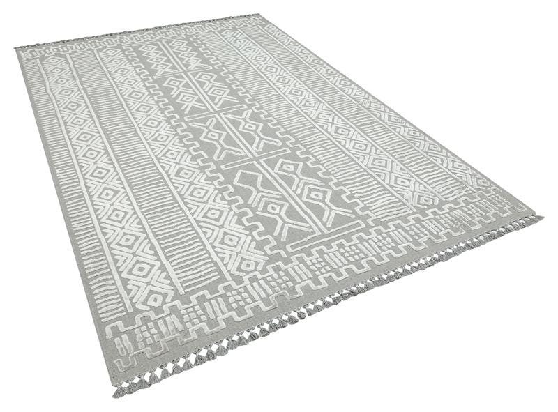 Modern Geometric High-Low Pile Viscose Carpet – Beige & White Tribal Design Area Rug