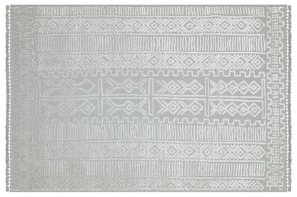 Modern Geometric High-Low Pile Viscose Carpet – Beige & White Tribal Design Area Rug