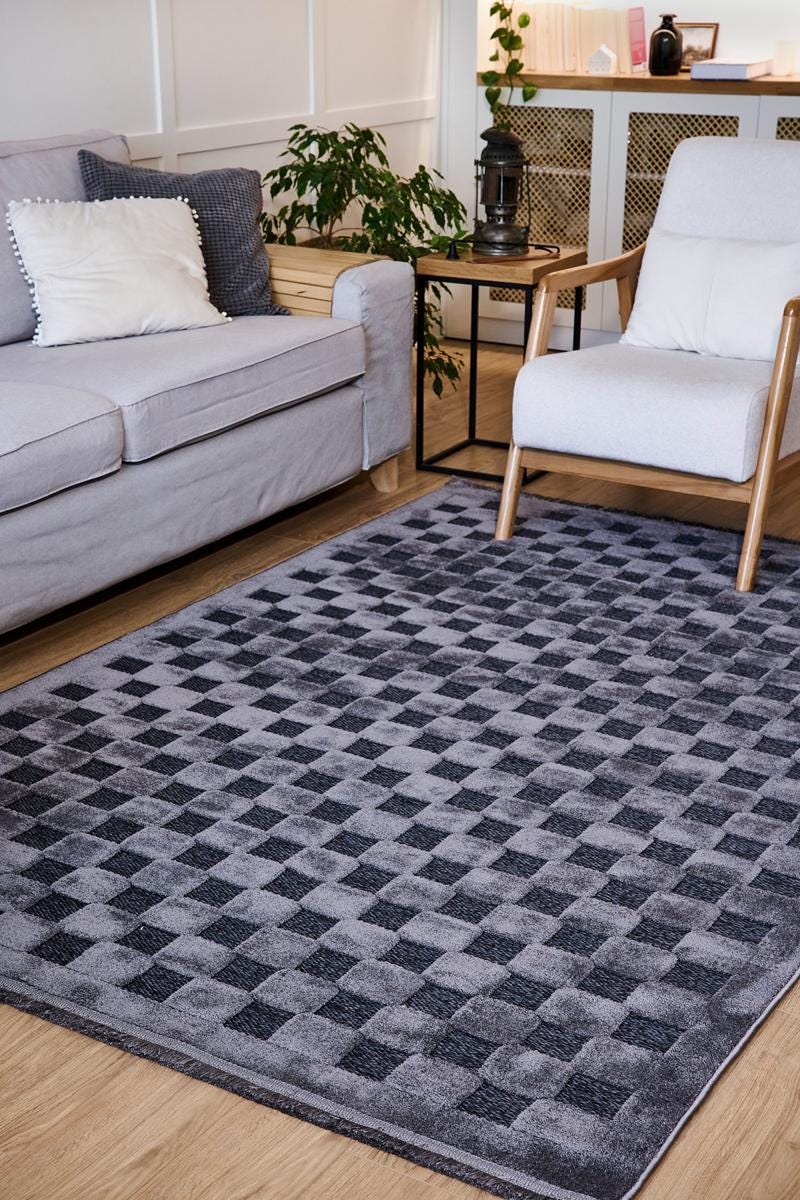 Contemporary Dark Gray Basketweave Textured Area Rug – Modern Solid Neutral Carpet