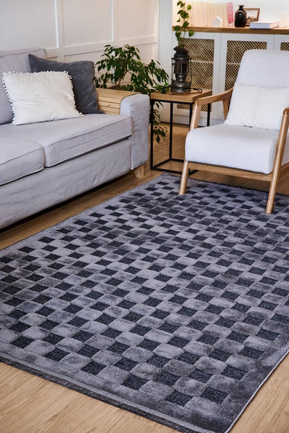Contemporary Dark Gray Basketweave Textured Area Rug – Modern Solid Neutral Carpet