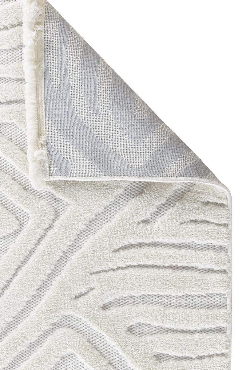 Contemporary White High-Low Pile Textured Area Rug – Modern Geometric Pattern Carpet