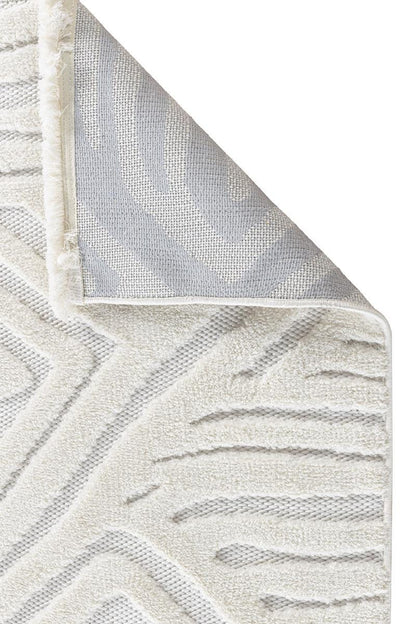 Contemporary White High-Low Pile Textured Area Rug – Modern Geometric Pattern Carpet