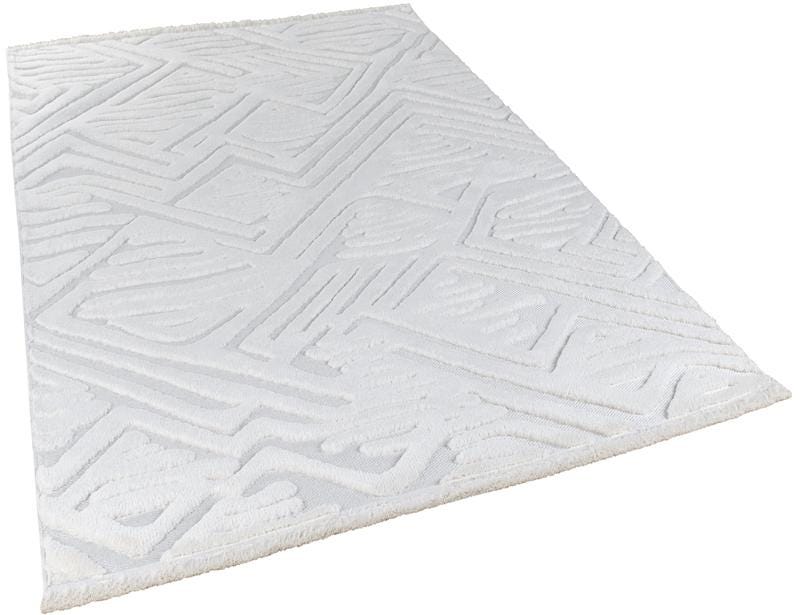 Contemporary White High-Low Pile Textured Area Rug – Modern Geometric Pattern Carpet