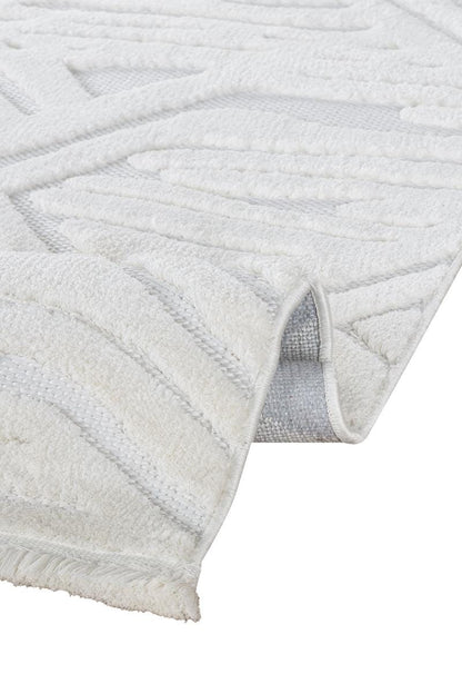 Contemporary White High-Low Pile Textured Area Rug – Modern Geometric Pattern Carpet