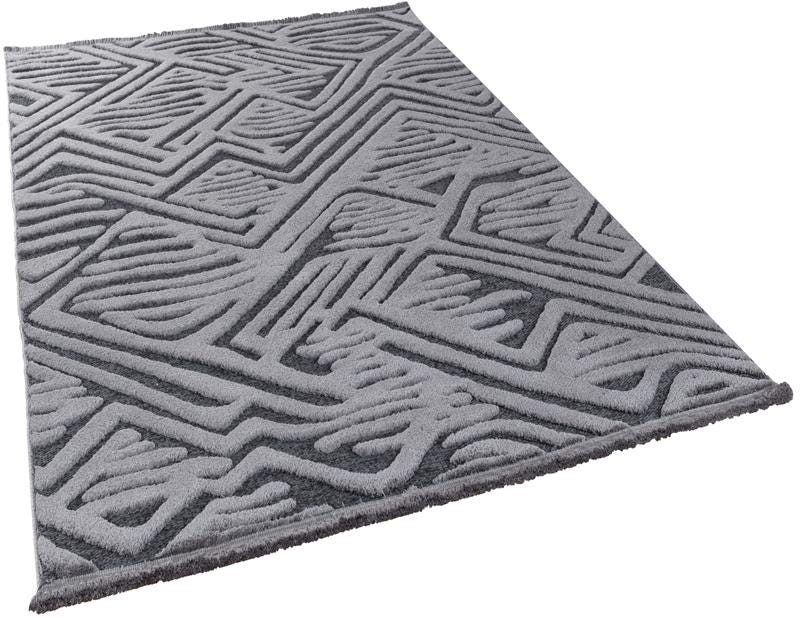 Contemporary Gray High-Low Pile Textured Area Rug – Modern Geometric Pattern Carpet
