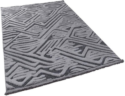 Contemporary Gray High-Low Pile Textured Area Rug – Modern Geometric Pattern Carpet