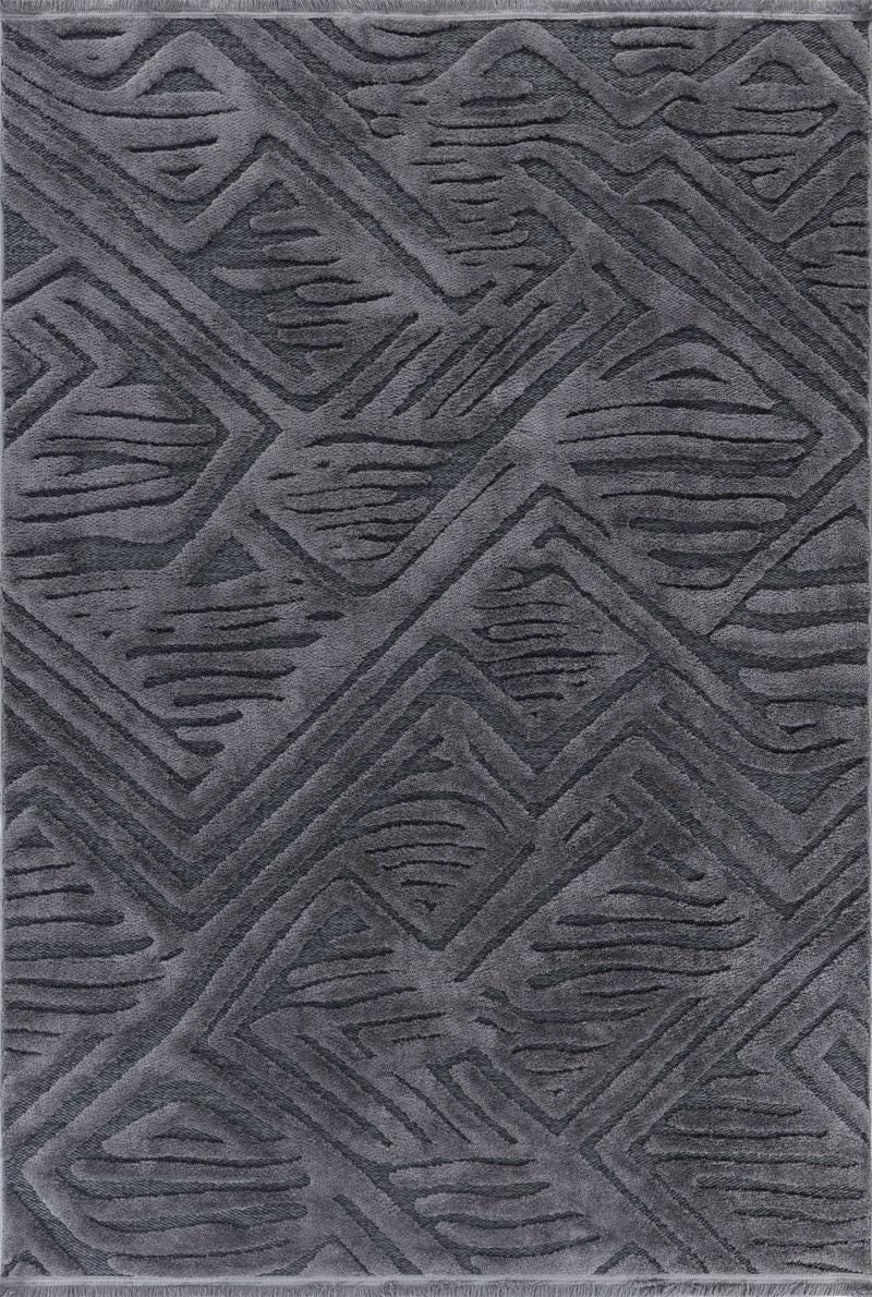 Contemporary Gray High-Low Pile Textured Area Rug – Modern Geometric Pattern Carpet
