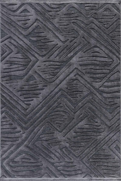Contemporary Gray High-Low Pile Textured Area Rug – Modern Geometric Pattern Carpet