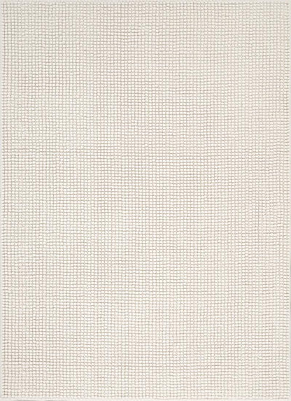 Contemporary White Textured Chenille Area Rug – Soft Bubble Loop Design Carpet