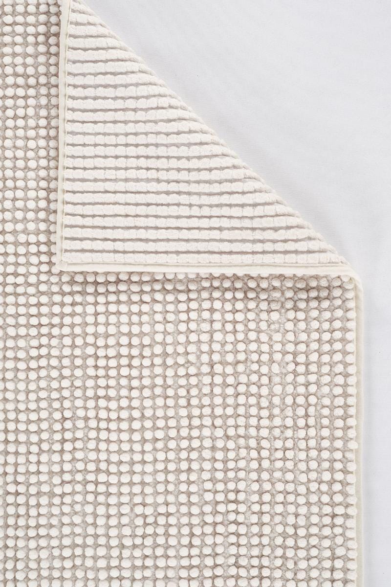 Contemporary Cream Textured Chenille Area Rug – Soft Bubble Loop Design Carpet