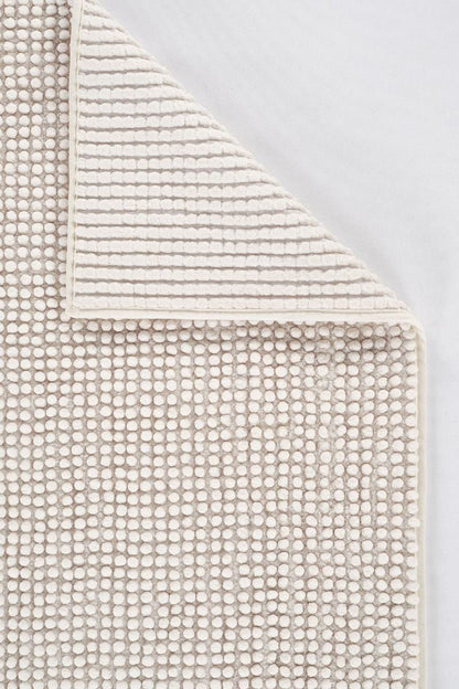 Contemporary Cream Textured Chenille Area Rug – Soft Bubble Loop Design Carpet