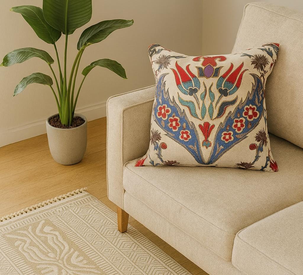 Ottoman Floral Gobelin Cushion Cover: Turkish Jacquard Tulip Pillow