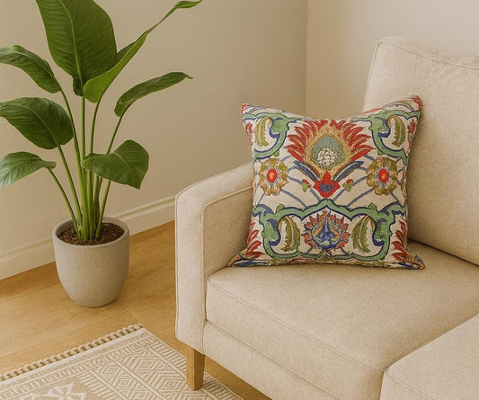 Gobelin Tapestry Cushion Cover – 40x40 cm Jacquard Floral Pillow Case – Vintage European Decorative Throw