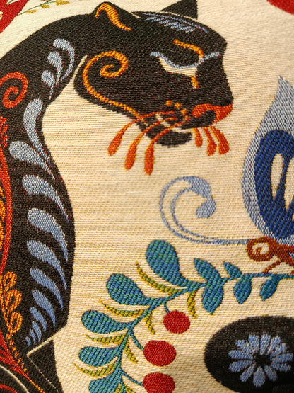 Folk Art Gobelin Cat Cushion Cover 40x40cm – Colorful Tapestry Pillow Case with Floral Design