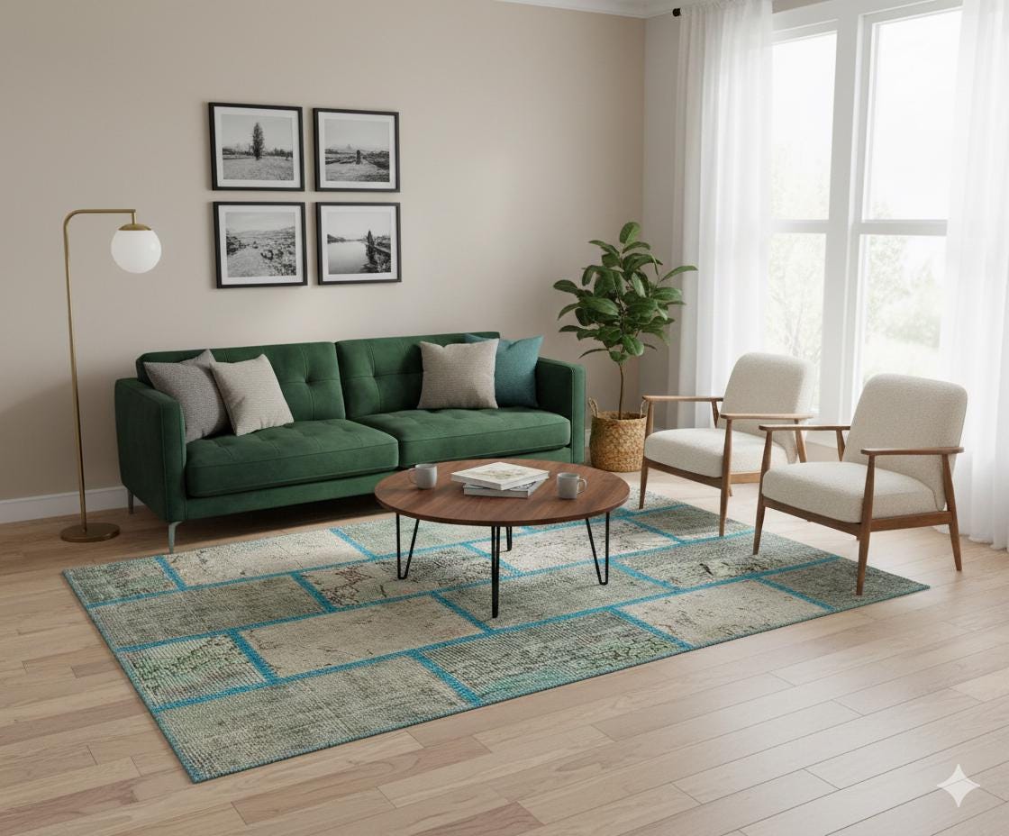 Handmade Patchwork Turkish Rug: Bohemian Wool Area Rug (3.3x5.9 ft)