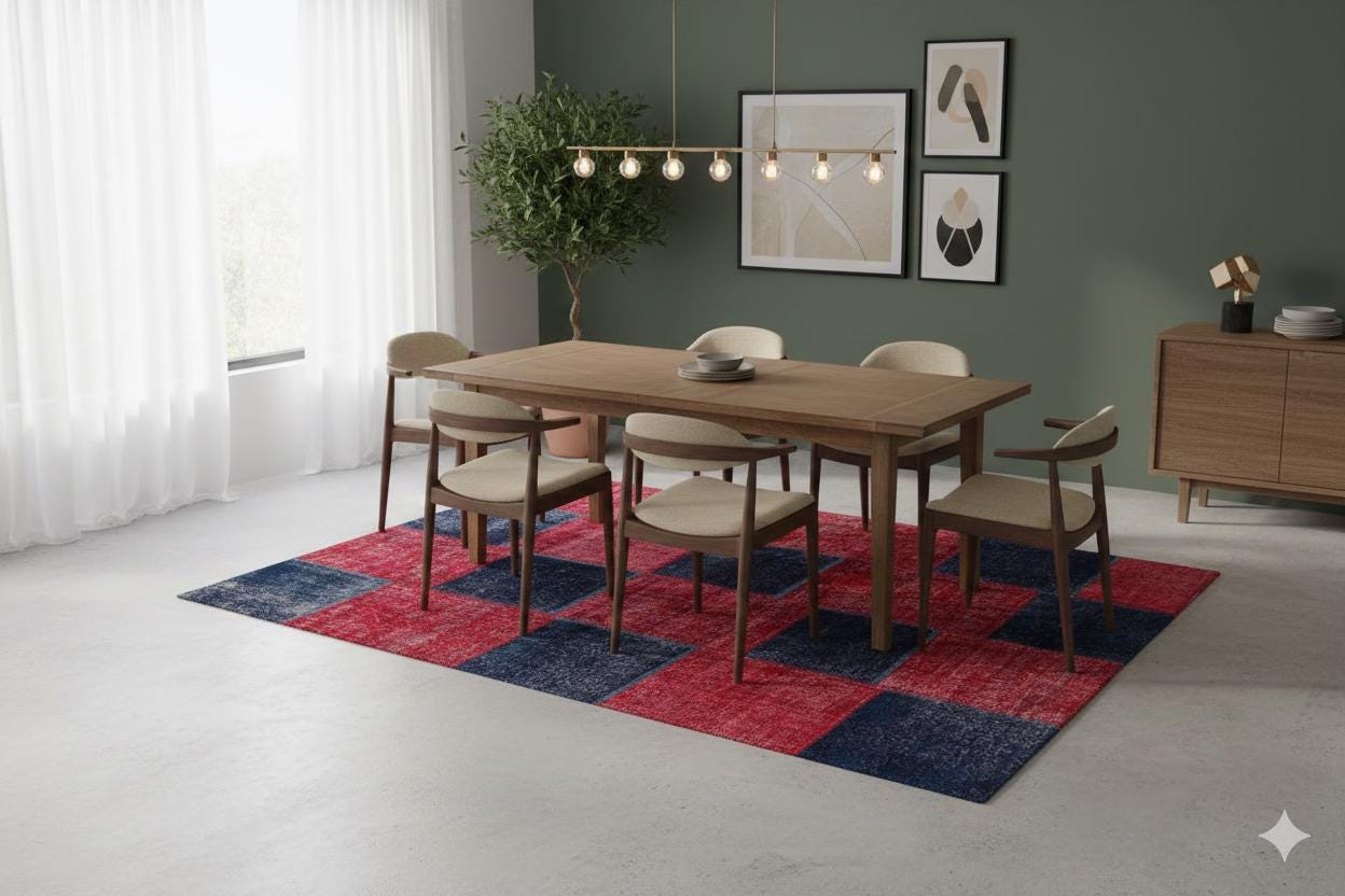 Handmade Turkish Patchwork Rug: 6x9.2 ft Wool Bohemian Area Rug