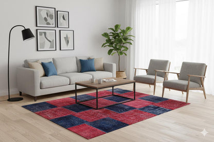 Handmade Turkish Patchwork Rug: 6x9.2 ft Wool Bohemian Area Rug