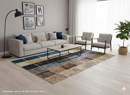 Handmade Patchwork Turkish Rug: 5'x8' Bohemian Wool Area Rug