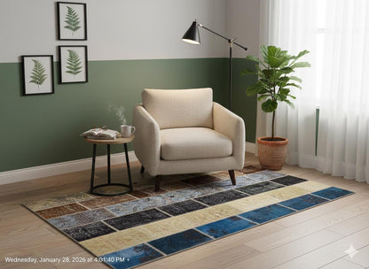 Handmade Patchwork Turkish Rug: 5'x8' Bohemian Wool Area Rug