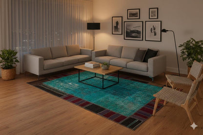 Handmade Wool Patchwork Turkish Rug: 5.2x7.5 ft, Bohemian Area Rug